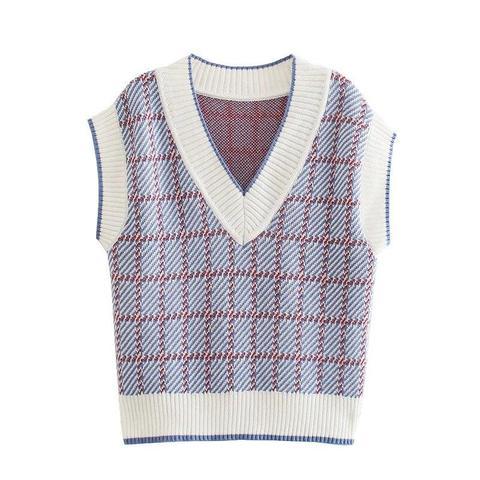 Pull sans Manche Femme,Gilet Tricoté À Col en V pour Femmes, Gilet Tricoté,  Motif À Rayures Torsadées, Classique, Débardeur Décontracté, Pull Vintage