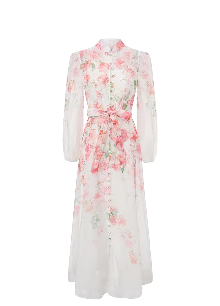 Robe Longue Fleurie Vintage Rose