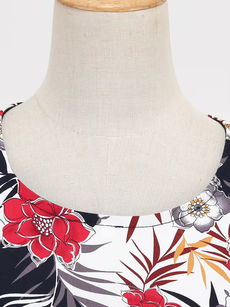 Robe Années 40 Taille Haute Noire Fleurs