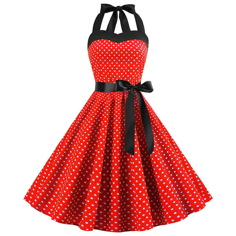 Robe Vintage Rockabilly Rouge Pois Blancs - Louise Vintage