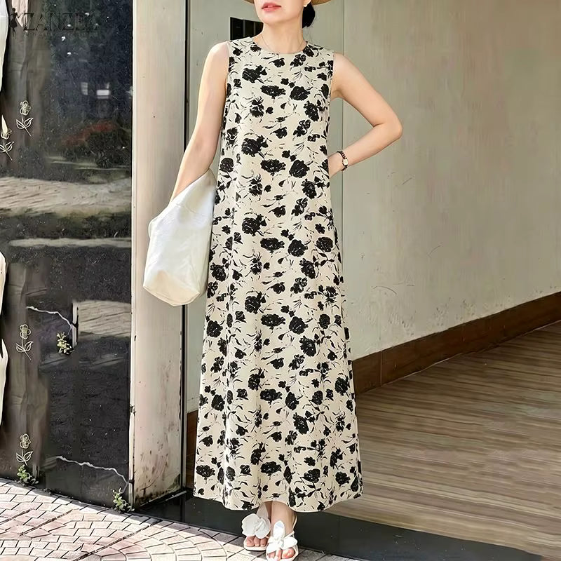 Robe Longue Fleurie Vintage Kaki