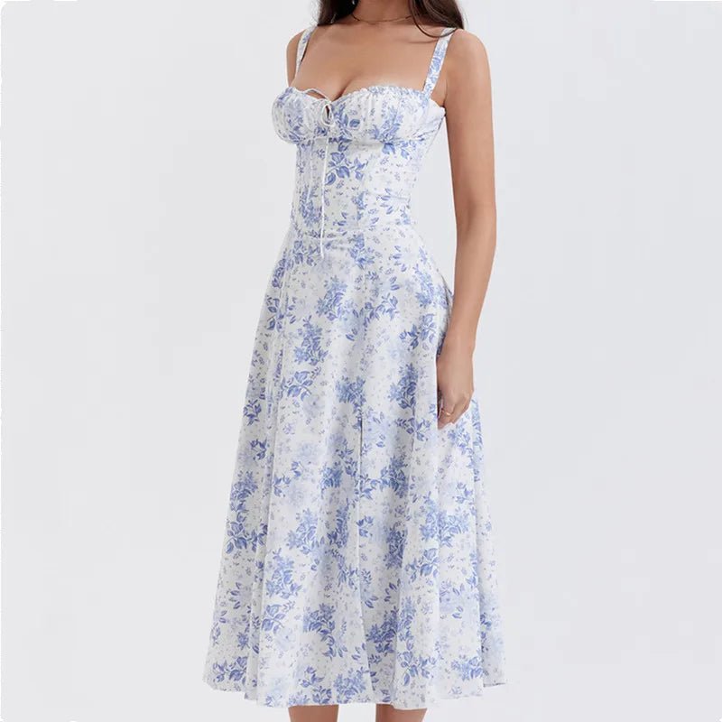 Années 40 Robe Vintage Fleurs Bleue - Louise Vintage