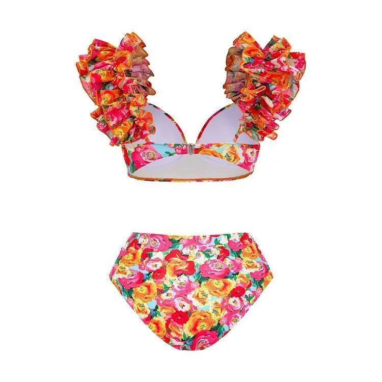 Bikini Taille Haute Vintage Rose fleurs - Louise Vintage