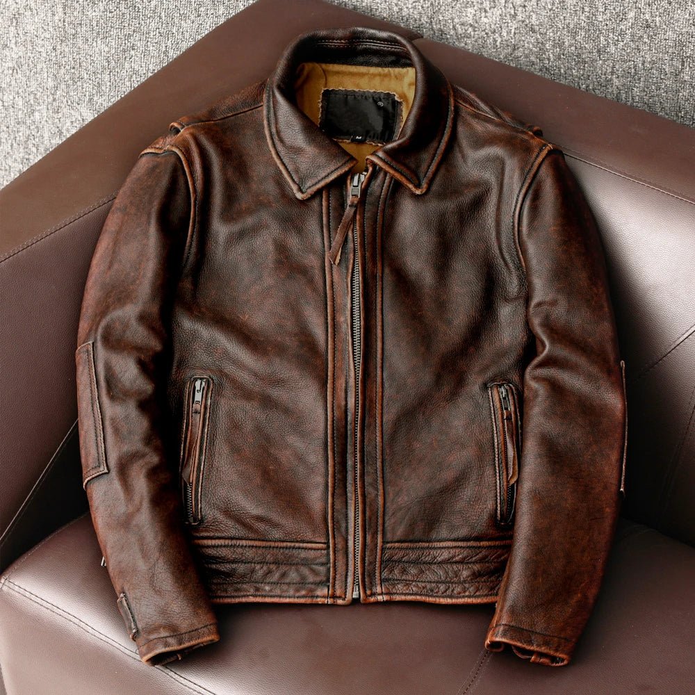 Blouson Aviateur Cuir Marron - Louise Vintage