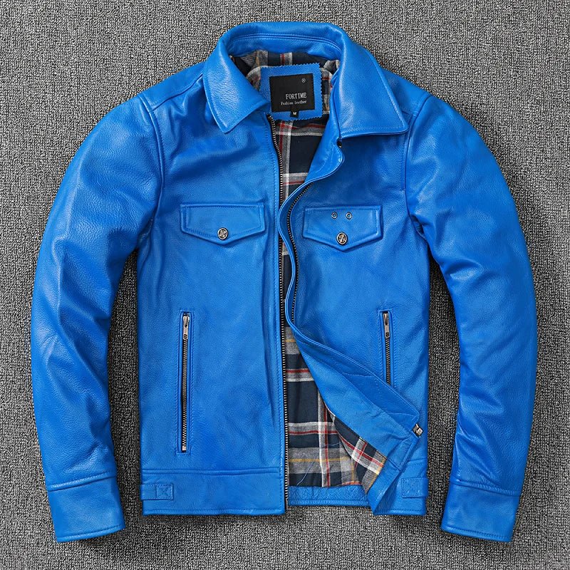 Blouson Aviateur en Cuir Bleu - Louise Vintage