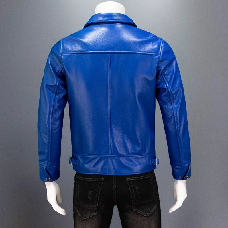 Blouson Aviateur en Cuir Bleu - Louise Vintage