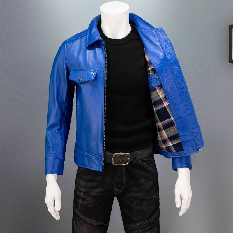 Blouson Aviateur en Cuir Bleu - Louise Vintage