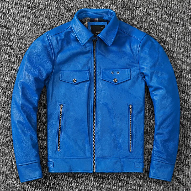 Blouson Aviateur en Cuir Bleu - Louise Vintage