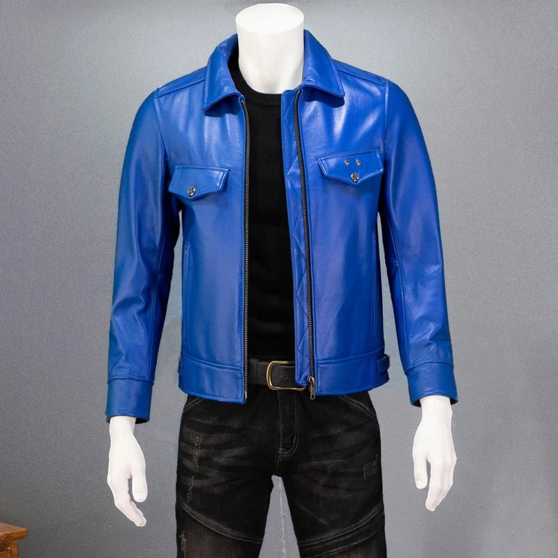 Blouson Aviateur en Cuir Bleu - Louise Vintage