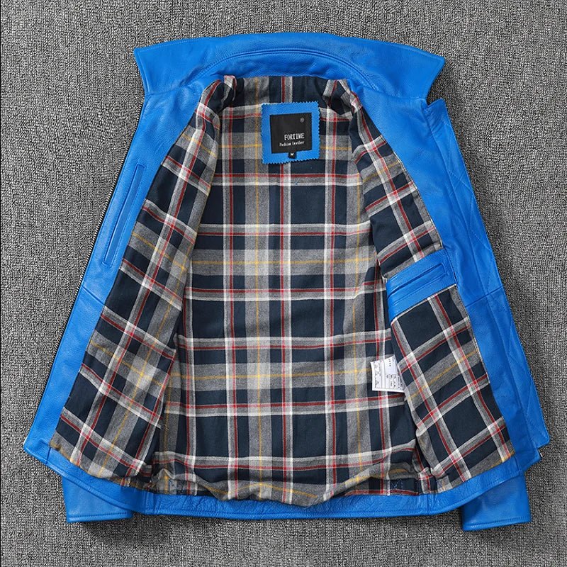 Blouson Aviateur en Cuir Bleu - Louise Vintage