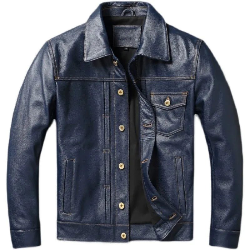 Blouson Aviateur en Cuir Bleu Nuit - Louise Vintage