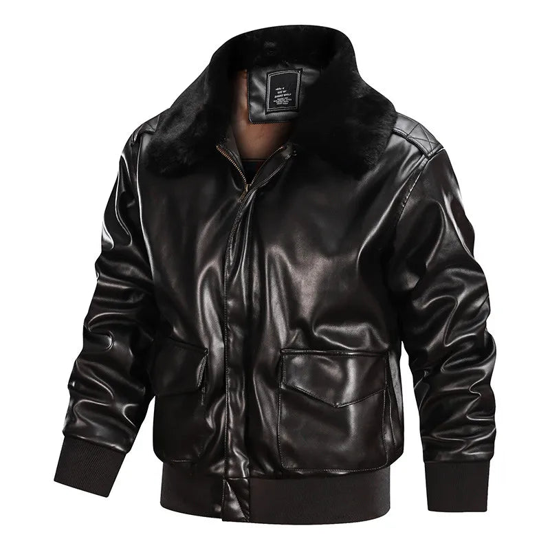Blouson Aviateur Homme Américain Marron Fourrure - Louise Vintage