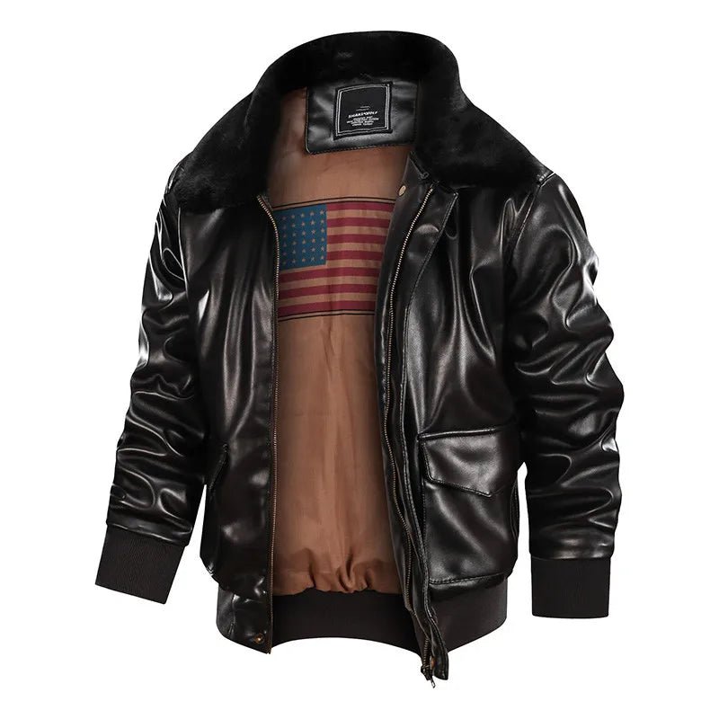 Blouson Aviateur Homme Américain Marron Fourrure - Louise Vintage