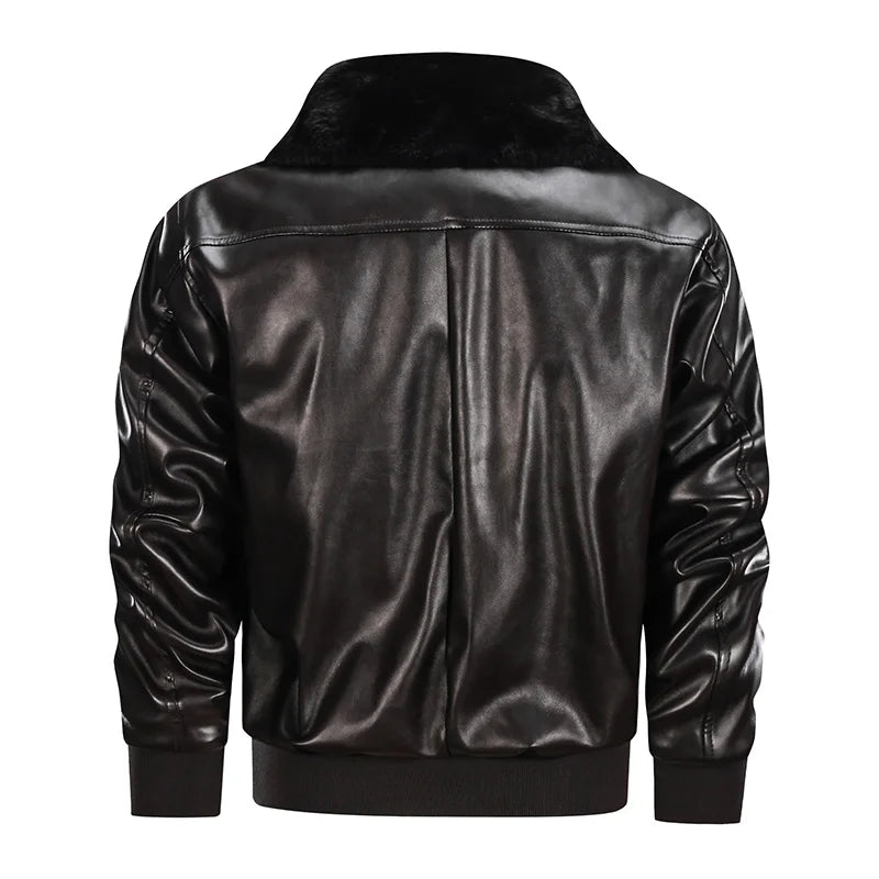 Blouson Aviateur Homme Américain Marron Fourrure - Louise Vintage