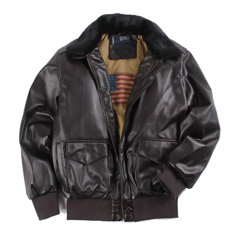 Blouson Homme Cuir Aviateur Marron Foncé - Louise Vintage