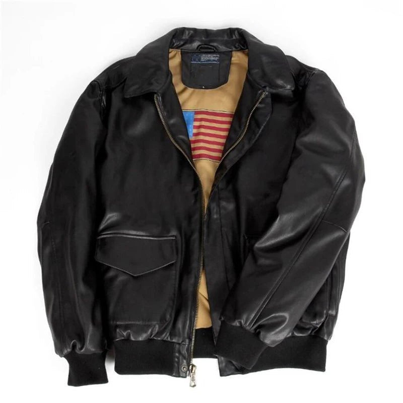 Blouson Homme Cuir Aviateur Noir Mat - Louise Vintage