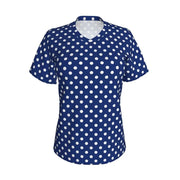 Haut Vintage Bleu Pois Blancs