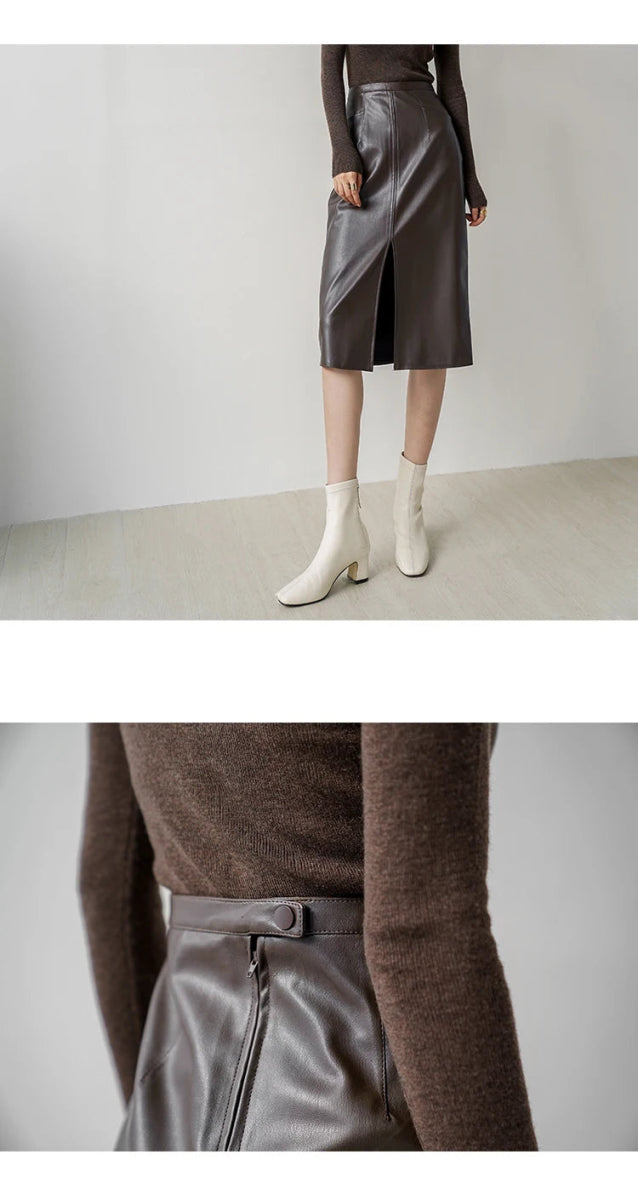 Jupe Vintage Simili Cuir Marron - Louise Vintage