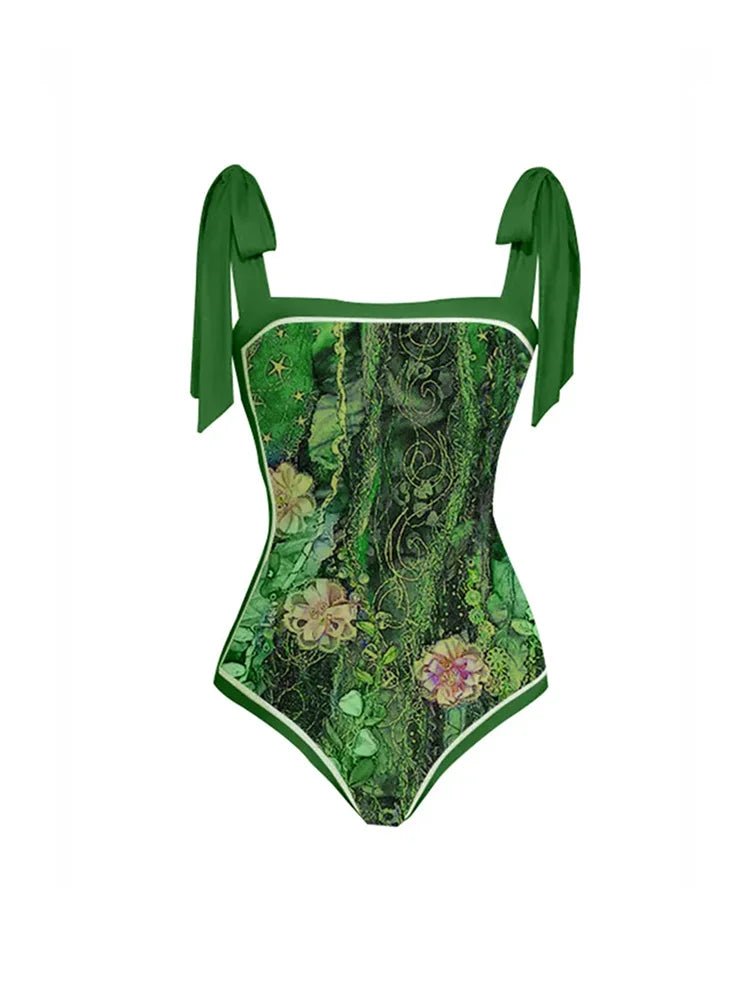 Maillot de Bain Vintage Volant Fleurs Vert - Louise Vintage