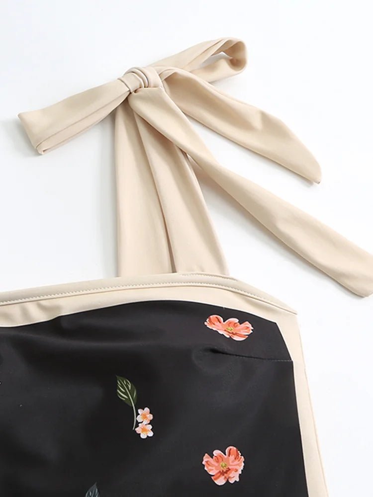 Maillot de Bain Vintage Volant Noir Fleurs - Louise Vintage