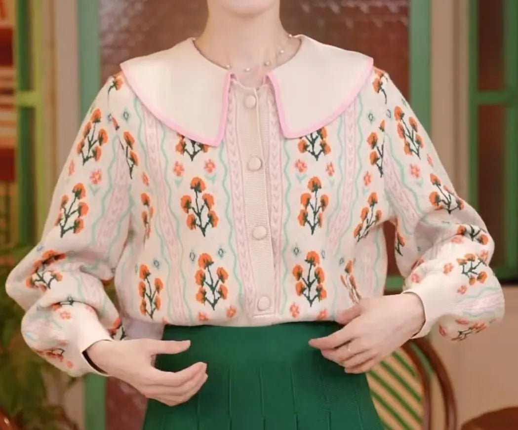 Pull Jacquard Vintage Femme Fleurs - Louise Vintage