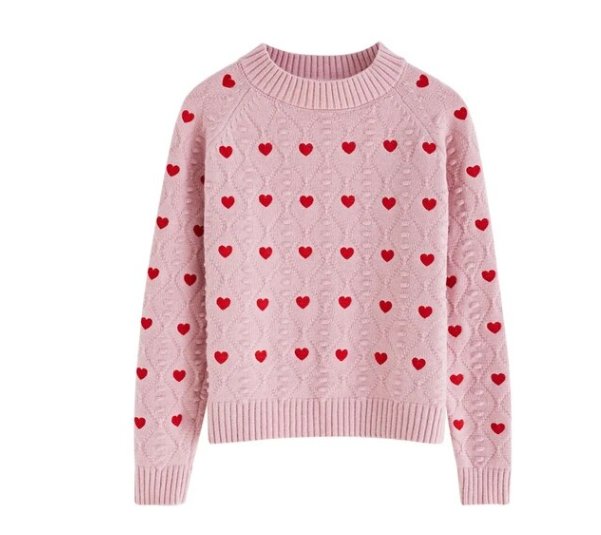 Pull Manches Longues Coeurs Rose - Louise Vintage