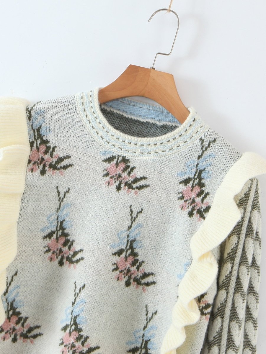 Pull Tricot avec Fleurs Vintage - Louise Vintage
