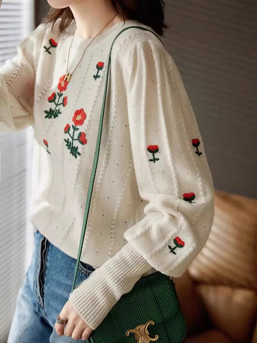 Pull Tricot Fleurs Vintage - Louise Vintage
