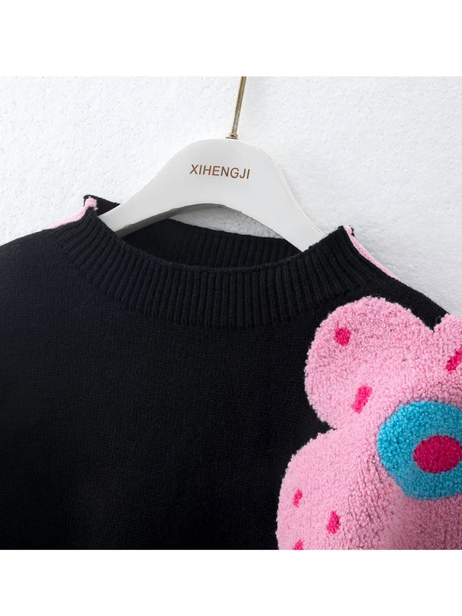 Pull Tricoté Main Vintage Noir - Louise Vintage