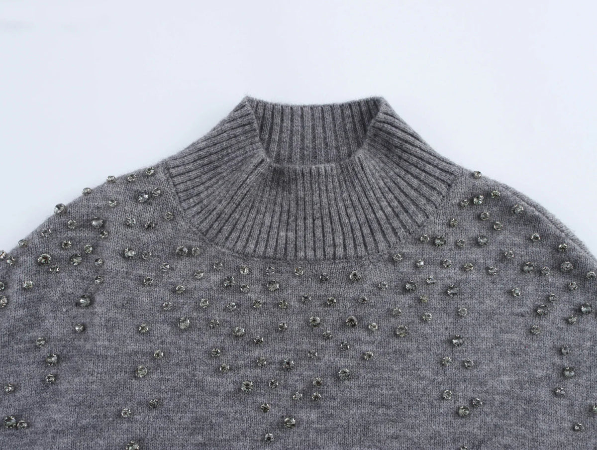 Pull Vintage Ample Col Roulé Gris - Louise Vintage