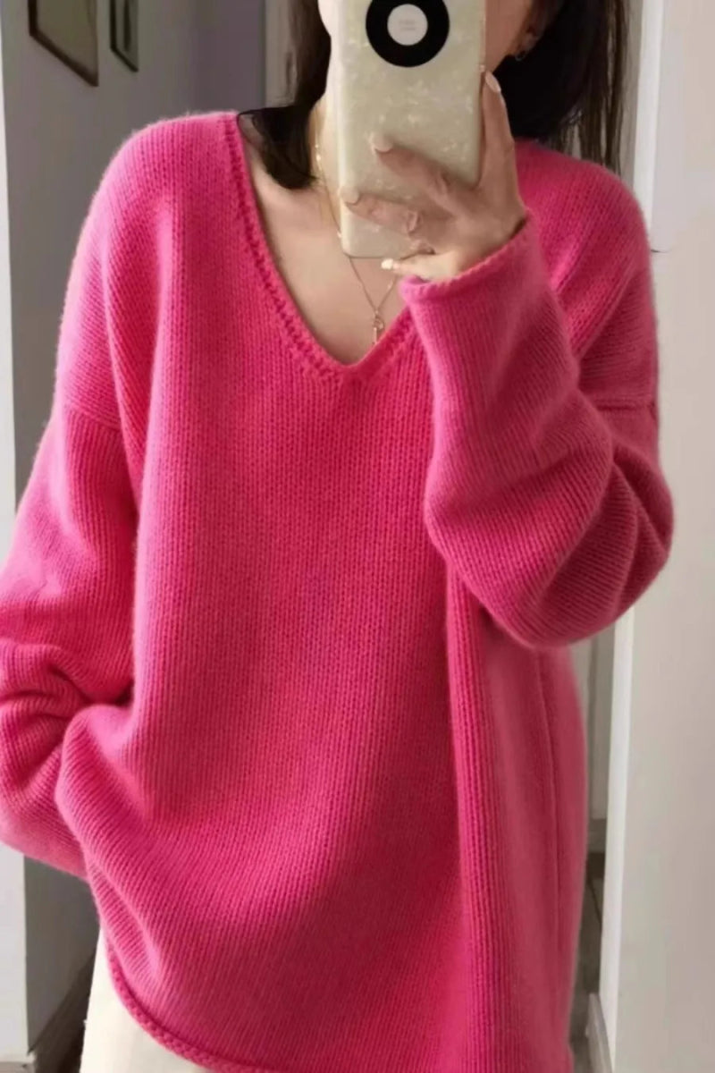 Pull Vintage Col en V Coupe Droite Rose - Louise Vintage