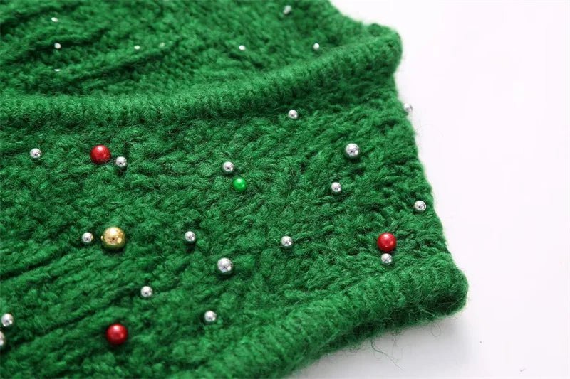 Pull Vintage Col en V Coupe Droite Vert - Louise Vintage