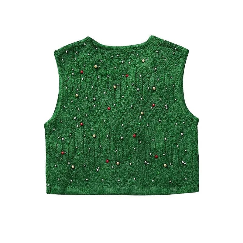 Pull Vintage Col en V Coupe Droite Vert - Louise Vintage