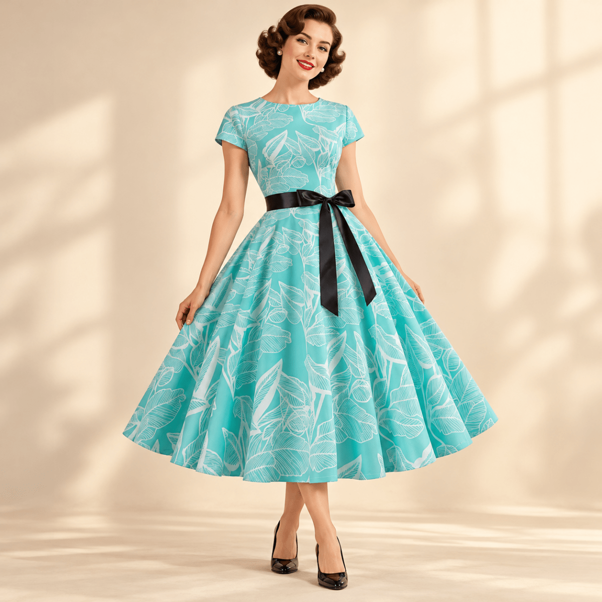 Robe Année 50 Avec Fleurs - Louise Vintage