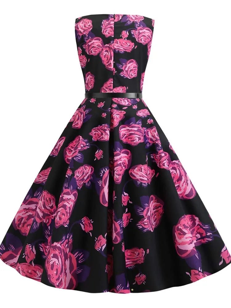 Robe Année 50 Fleur Pois Bleu - Louise Vintage