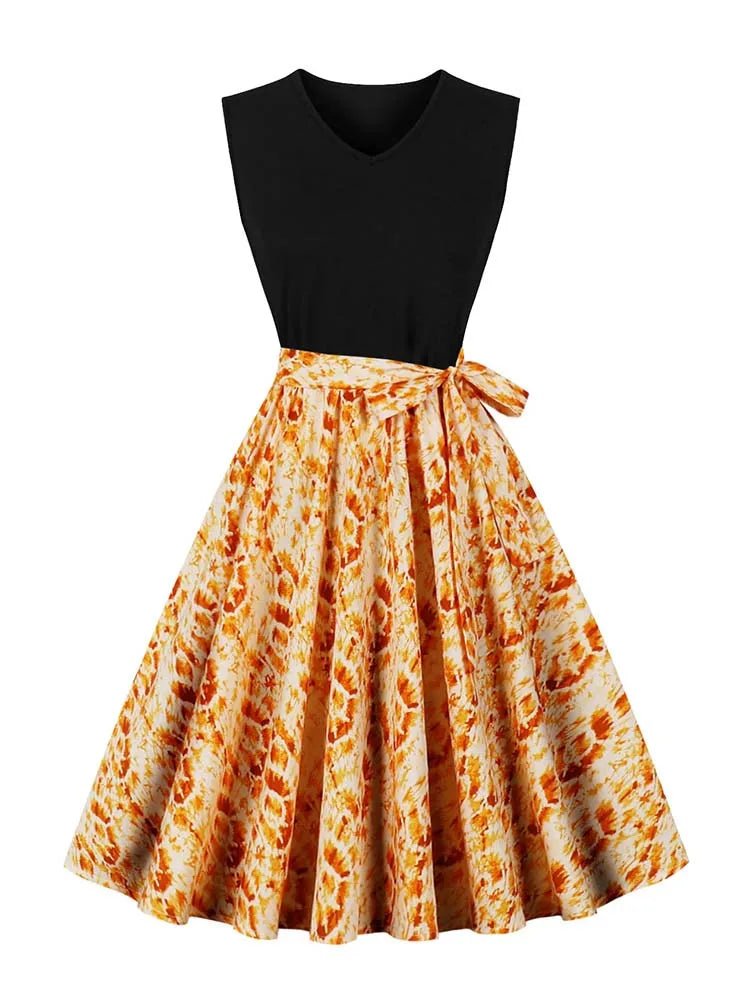 Robe Année 50 Pin Up pas Cher Jaune Fleurs - Louise Vintage
