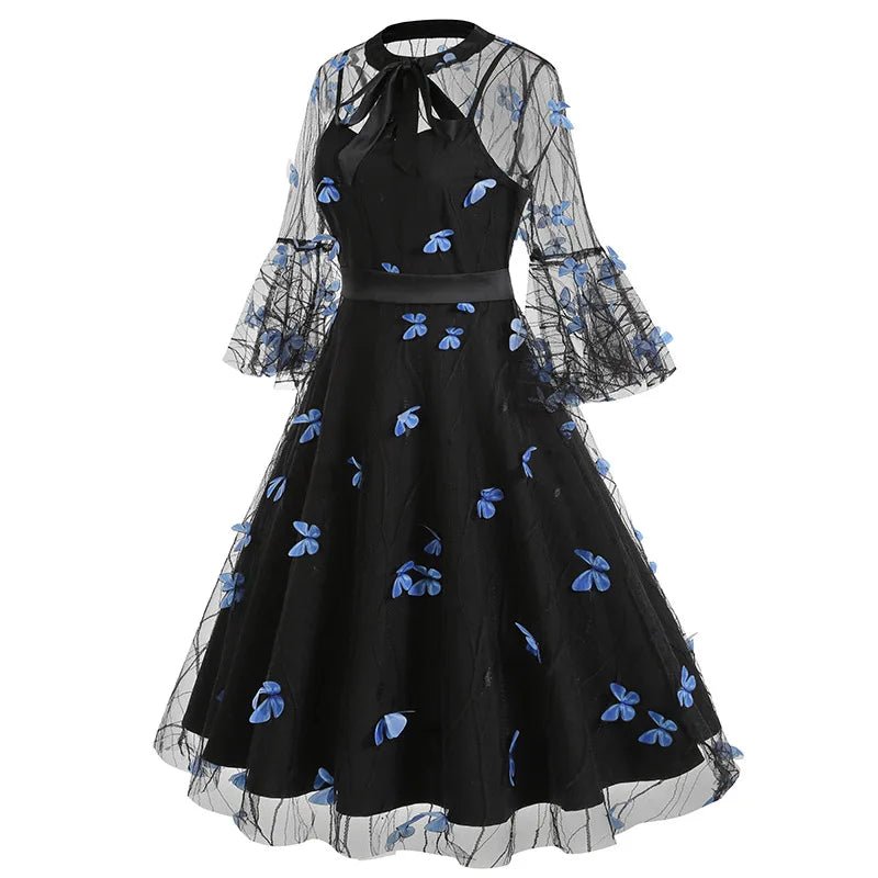 Robe Année 50 Pin Up pas Cher Papillons Bleus - Louise Vintage