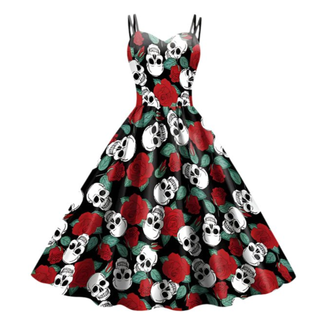 Robe Année 50 Pin Up pas Cher Tête de Mort - Louise Vintage