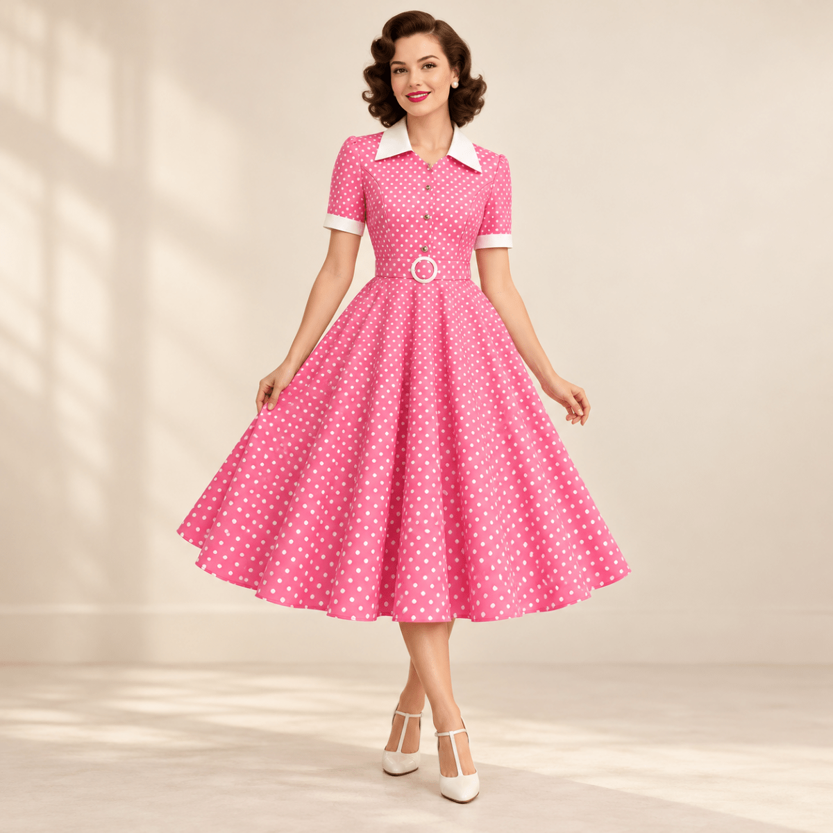 Robe Année 50 Rose Pois - Louise Vintage