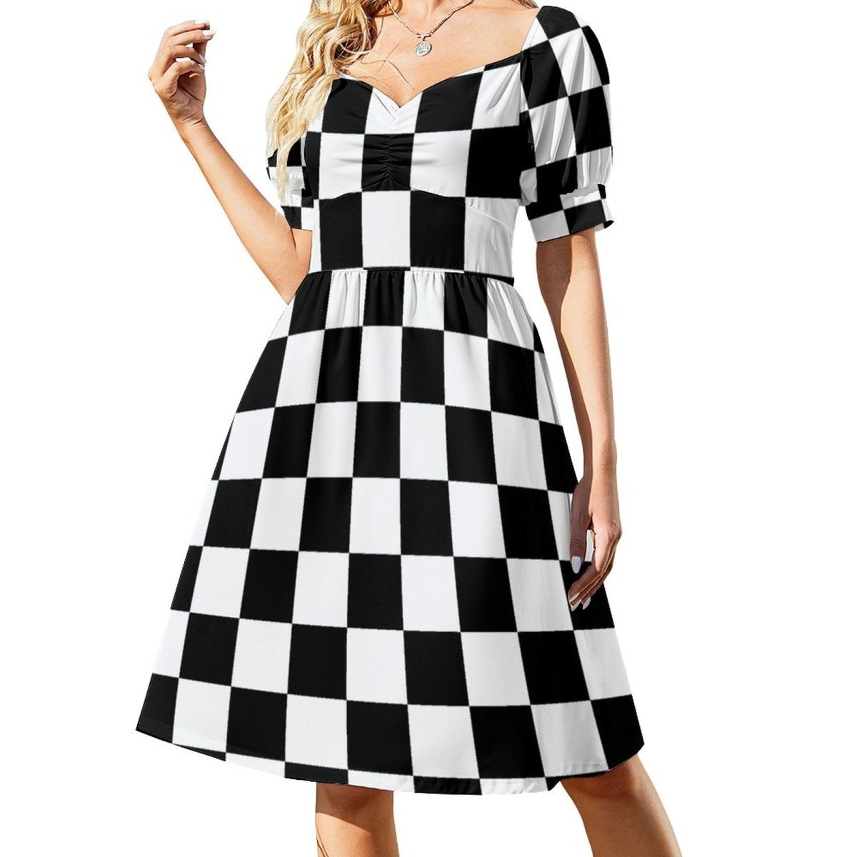 Robe Année 70 Vichy Noire - Louise Vintage
