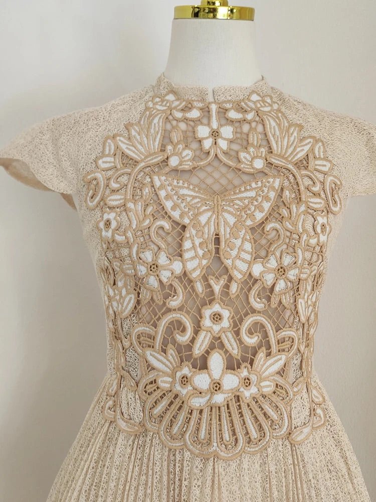 Robe Années 40 Champagne Ajourrée - Louise Vintage
