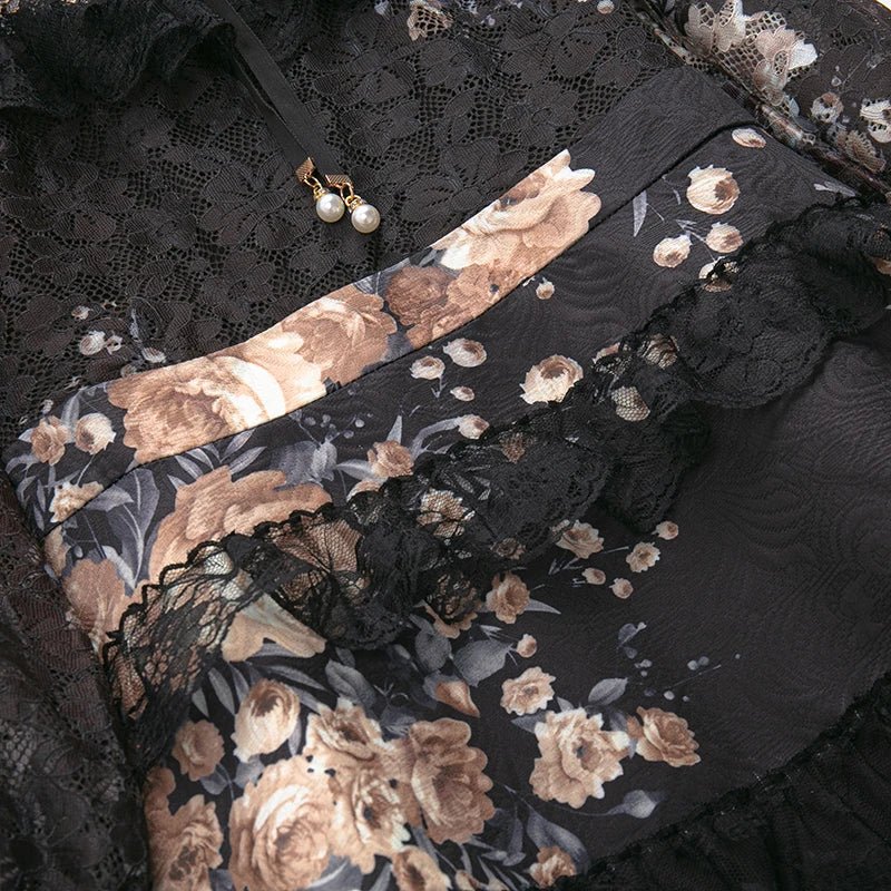 Robe Années 40 Col Montant Noir - Louise Vintage