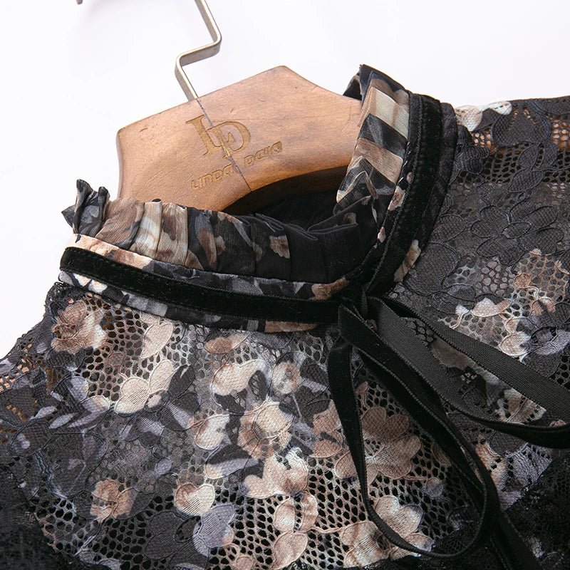 Robe Années 40 Col Montant Noir - Louise Vintage