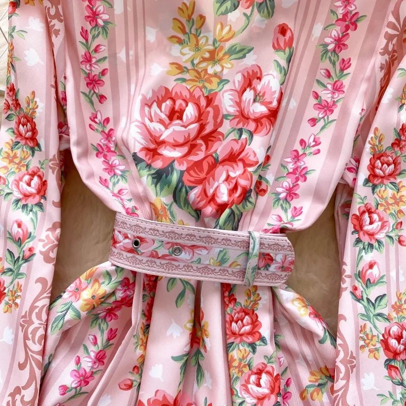 Robe Années 40 Taille Haute Rose Fleurs - Louise Vintage