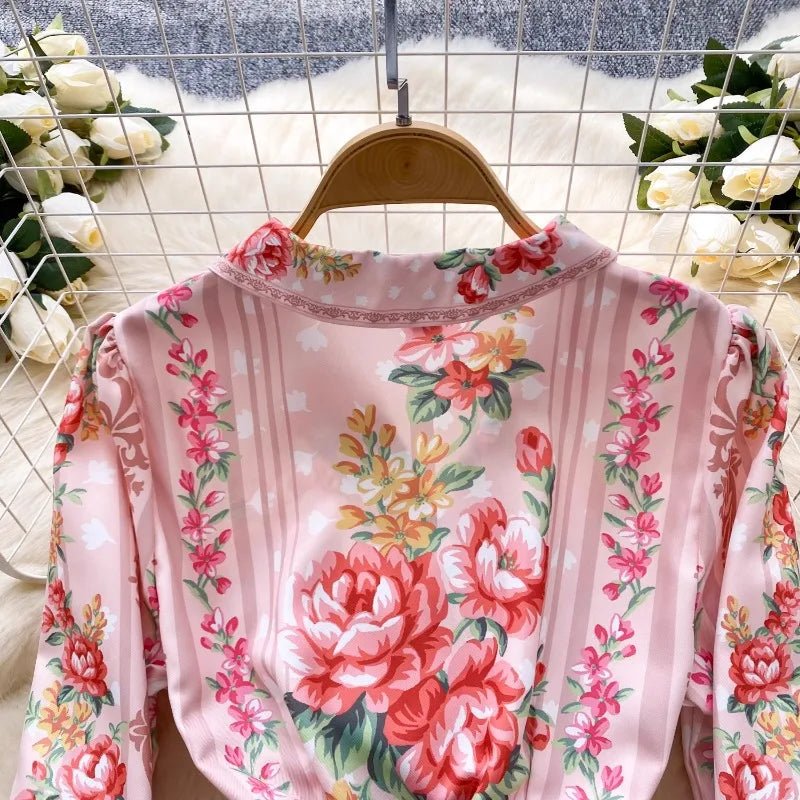 Robe Années 40 Taille Haute Rose Fleurs - Louise Vintage