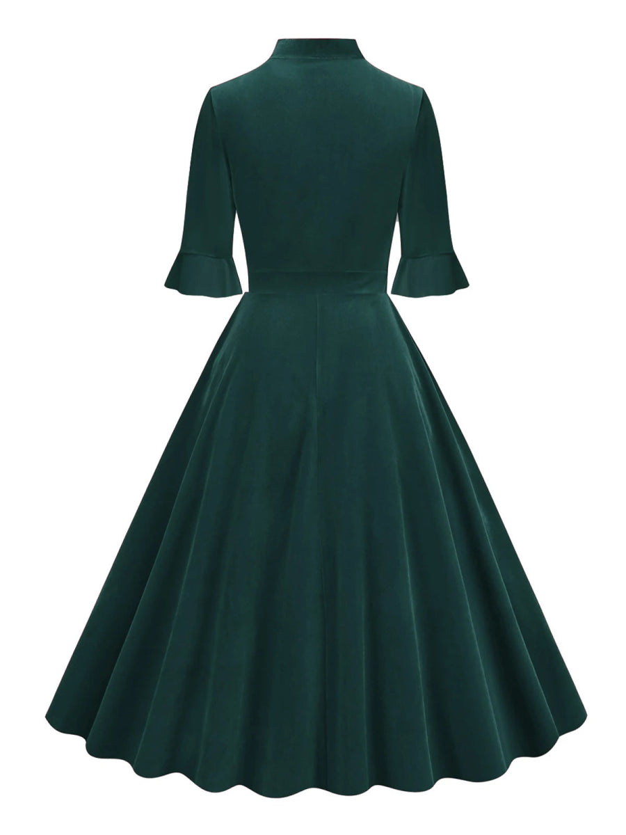 Robe Années 40 Velours Verte - Louise Vintage