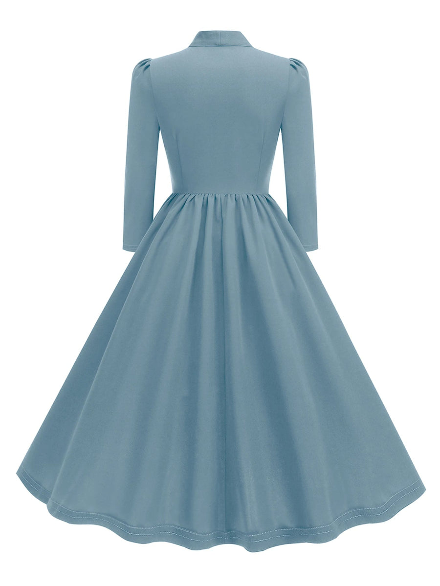 Robe Années 60 Bleu Unie - Louise Vintage