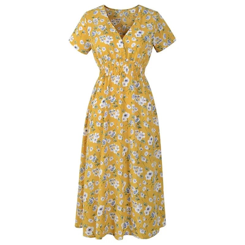 Robe Années 60 Elastique Jaune - Louise Vintage