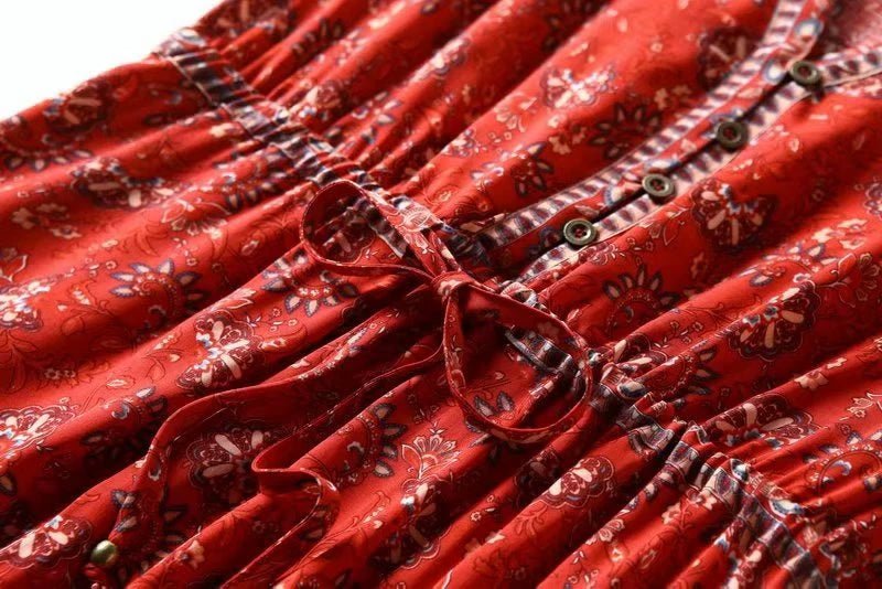 Robe Années 70 Hippie Rouge - Louise Vintage