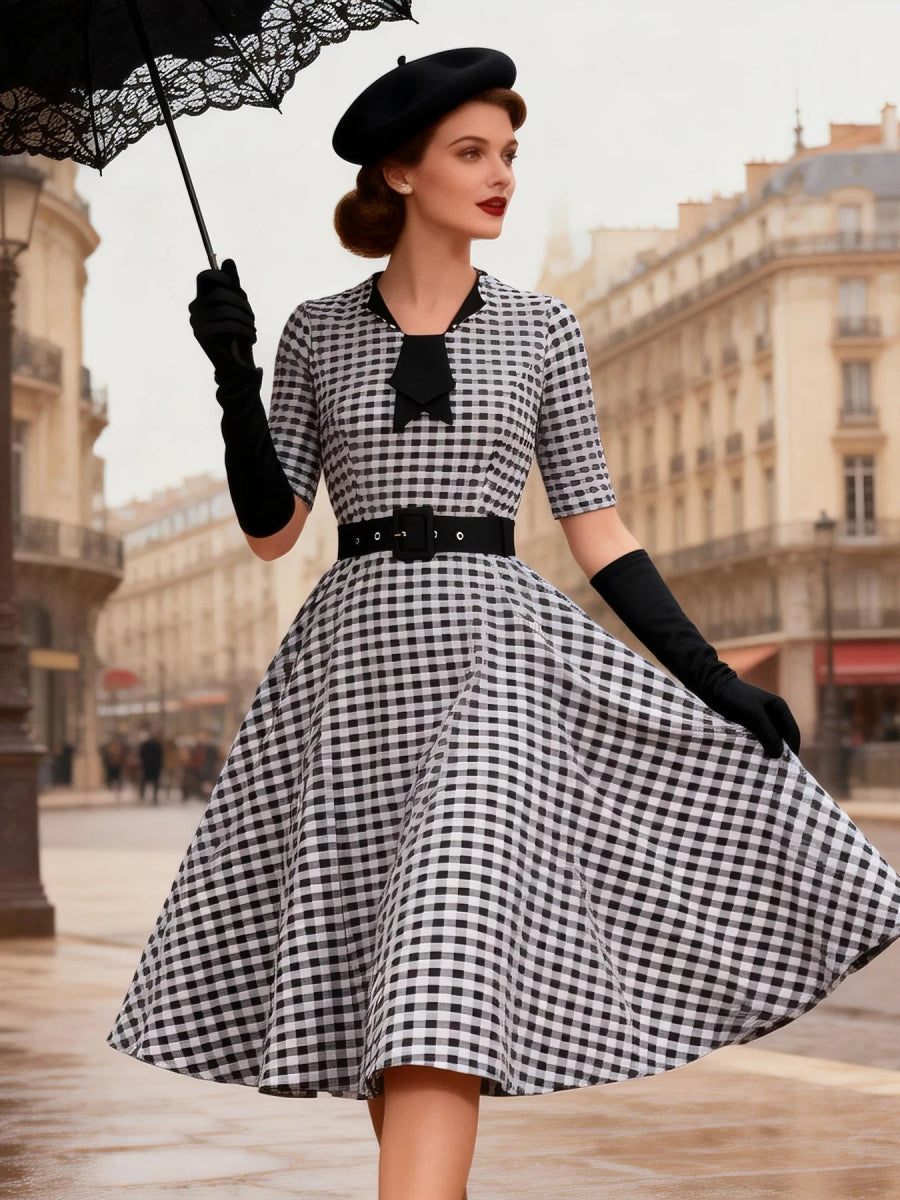 Robe Carreaux Noire Vintage 40s - Louise Vintage